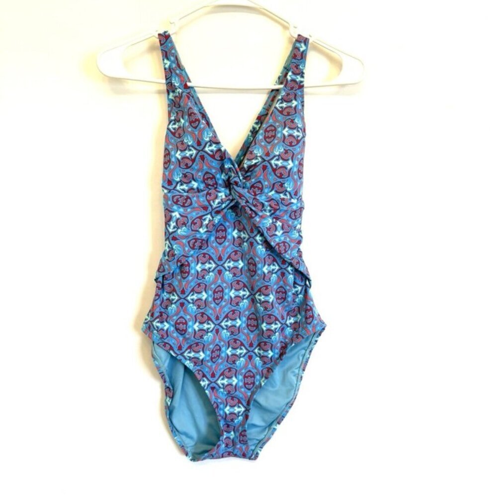Bleu Rod Beattie Women’s Blue V Neck One Piece Swimsuit Size 8